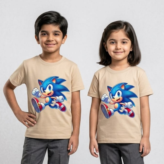 Beige Sonic Print T-Shirt
