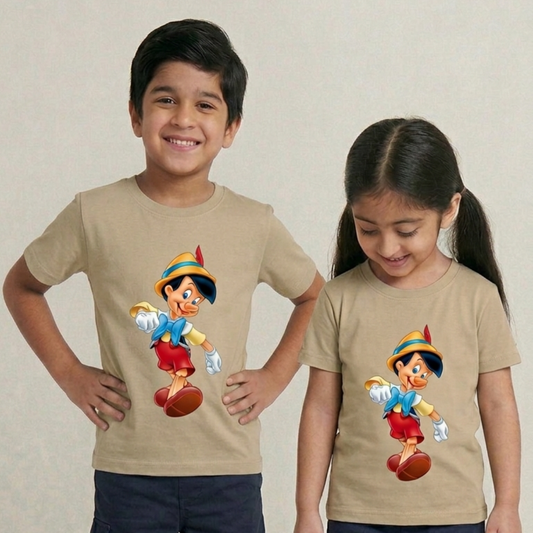 Beige Pinocchio Print T-Shirt