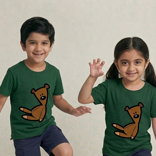 Bottle Green Cuddly Bear Print T-Shirt
